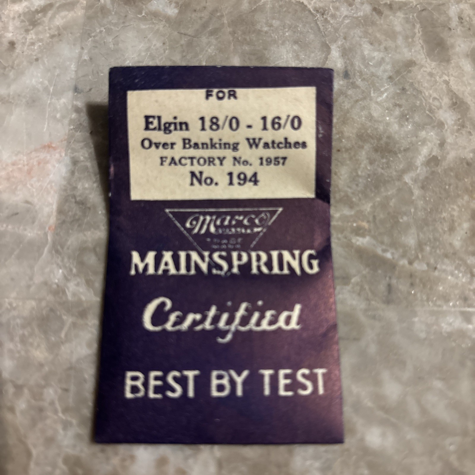Elgin Size 18 – 16 Mainspring Marco No. 194 Overbanking Watches