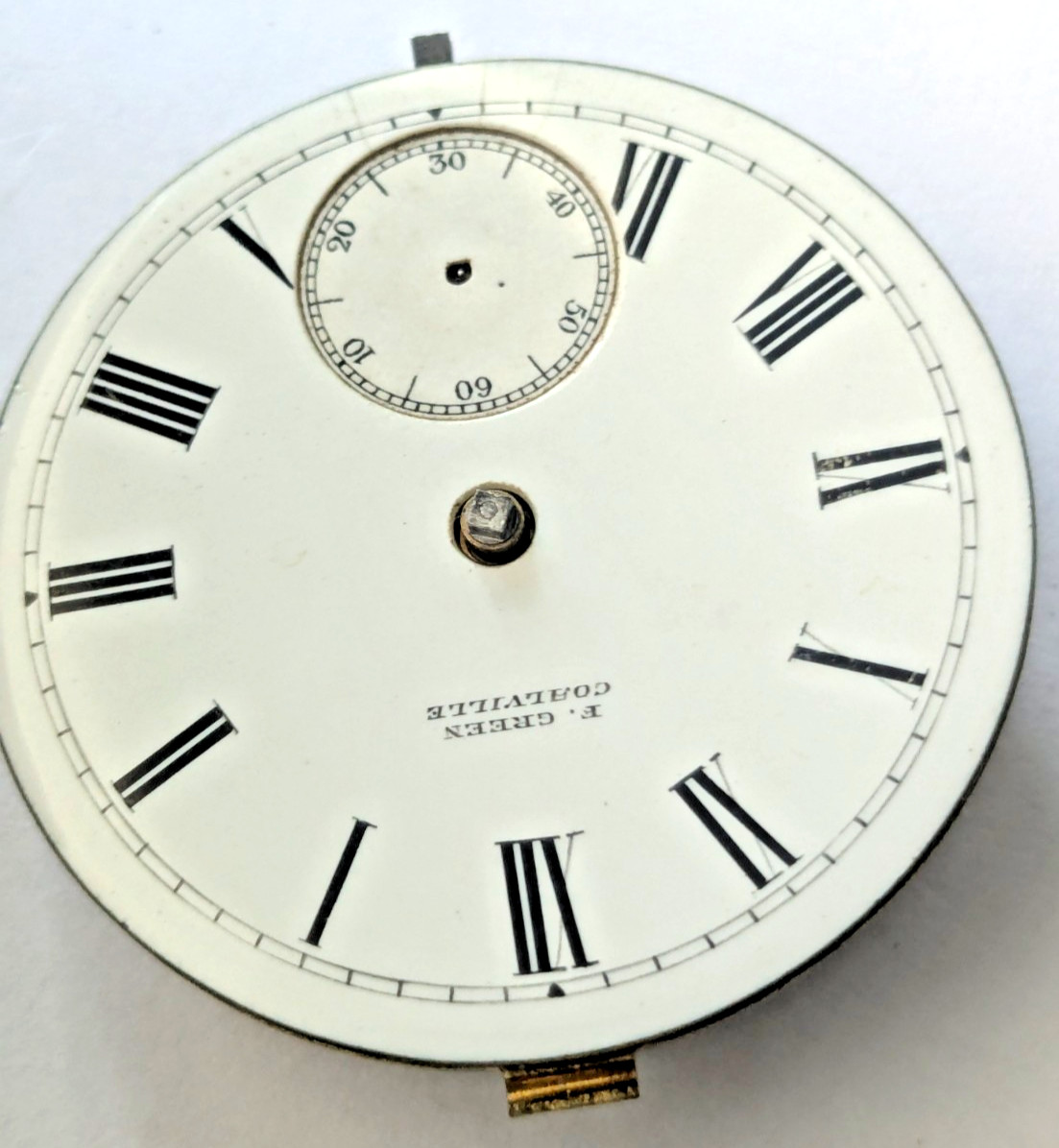 Antique F. Green Coalville English Pocket Watch Movement RUNNING Dial 44.6mm 11