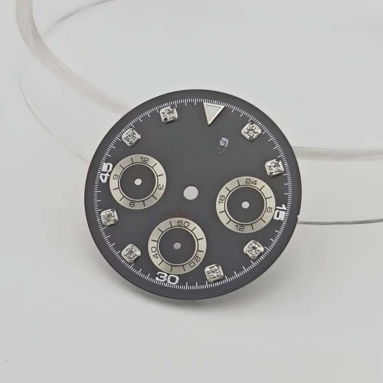 3-Eye Chronograph Dial Lume Gold Sub-Dials Fit Quartz Movement Mod