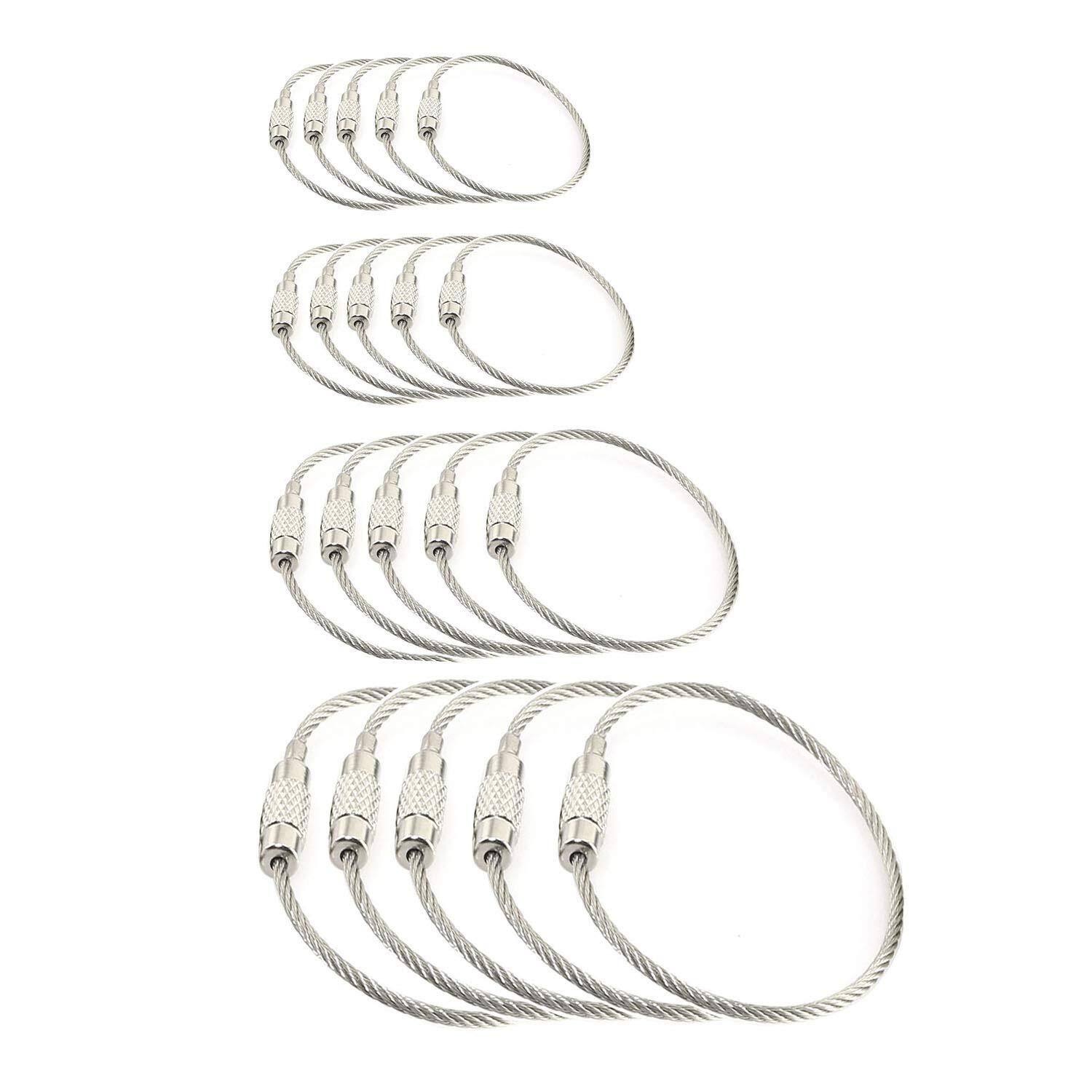 20pcs Stainless Steel Wire Keychains 1.5mm Aircraft Cable Key Ring Loops 4 Lengt
