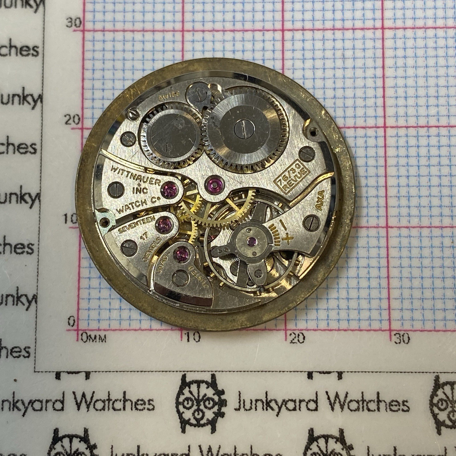Vintage Wittnauer 76/3G Revue Watch Movement Repairs Parts Spare Swiss 17 Jewels