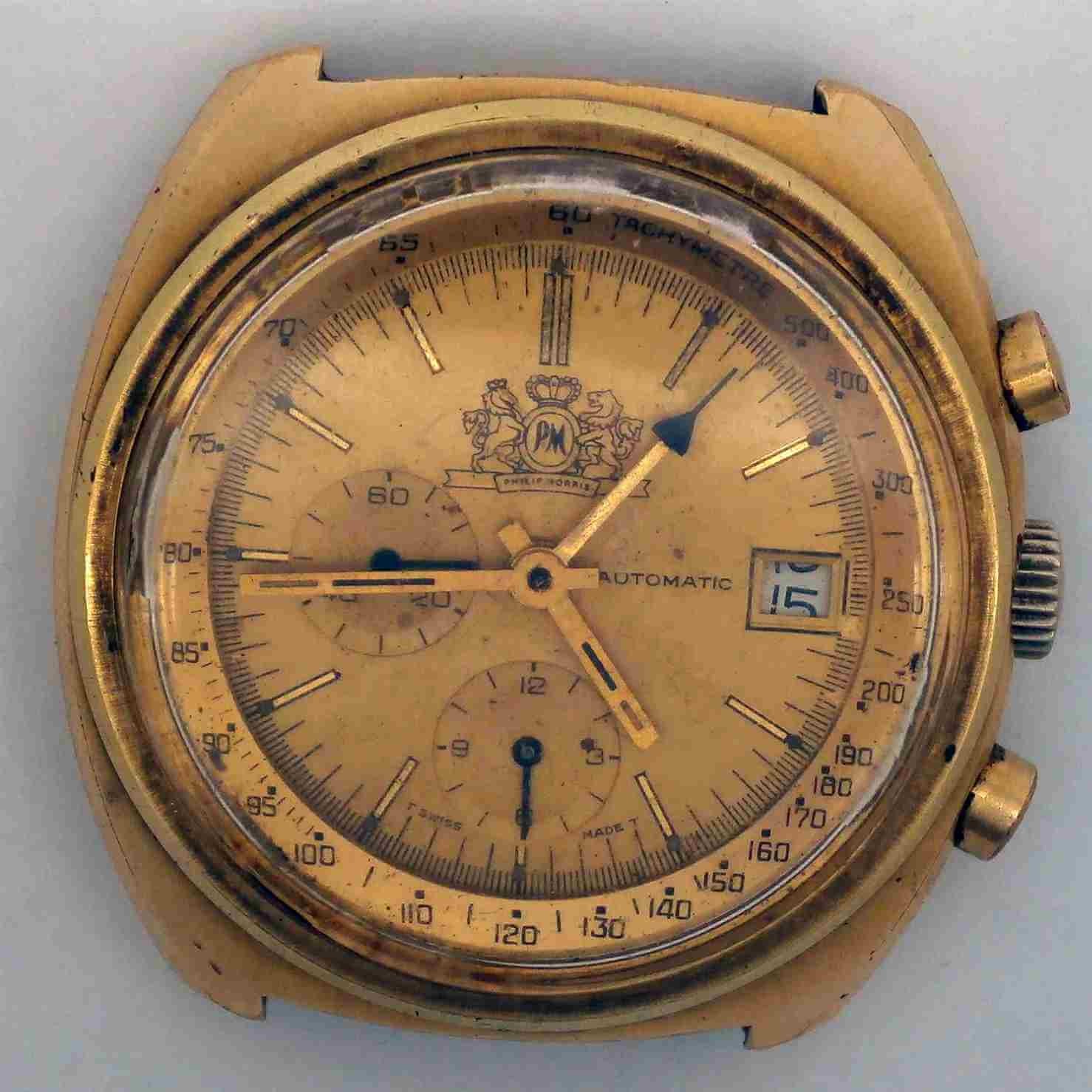 VTG PHILIP MORRIS Gold Plated Chrono. Ref: 9805. Cal: Lemania-1341. Service
