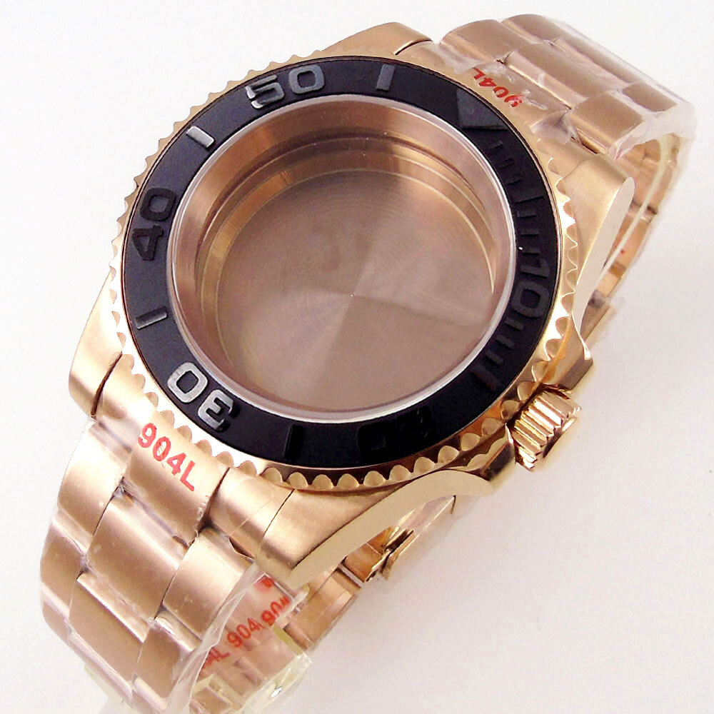 40mm Ceramic Bezel Sapphire Glass Rose golden Watch Case Fit NH34 NH35 NH36 2824