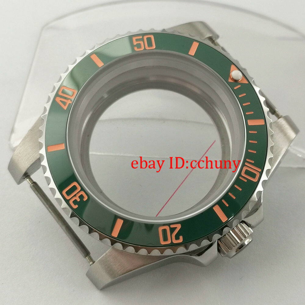 40mm Sapphire Watch Case Green ceramics Bezel Pink Number Fit NH35 NH36 Movement