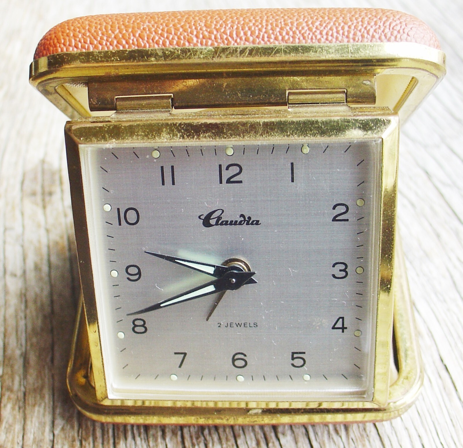 Vintage Llaudia (Europa) 2 jewels Light Brown Travel Alarm Clock Germany
