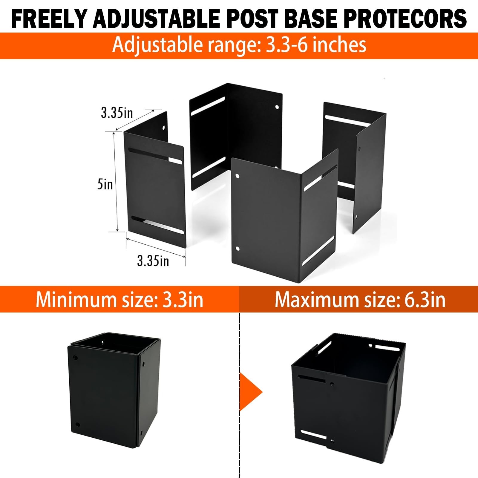 Post Base Protectors 4Pack,Adjustable(Range 3.3-6 in) Protects Wood Column fo…
