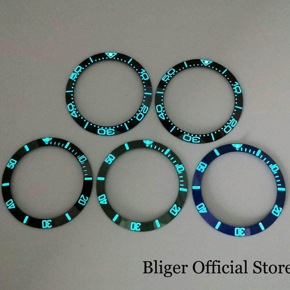 BLIGER Slope Luminous Marks 38mm Ceramic Watch Bezel Insert for 40mm NH35A Watch
