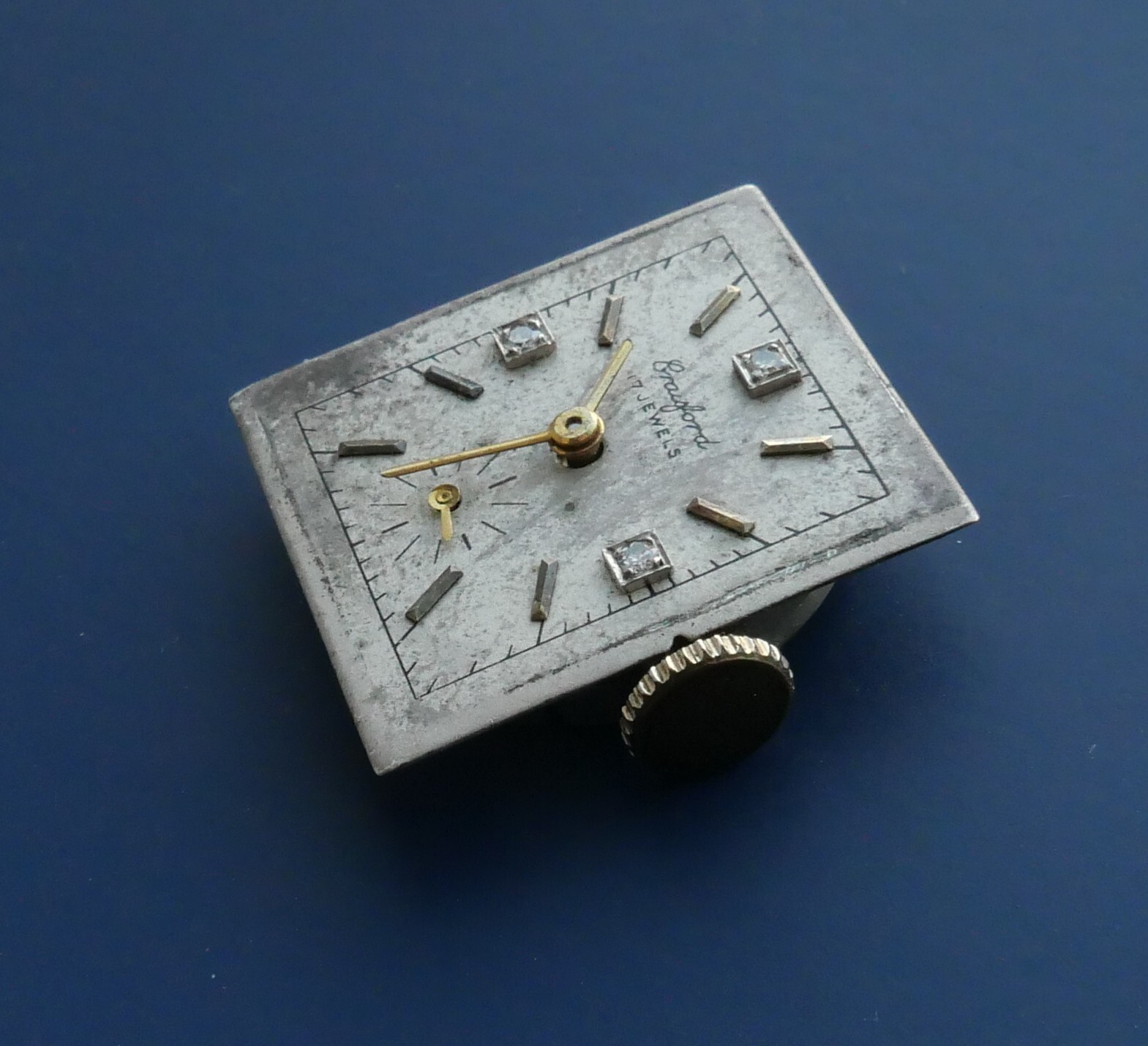 Vintage Crawford Swiss Made Watch Movement Diamond Dial 17 J Runs
