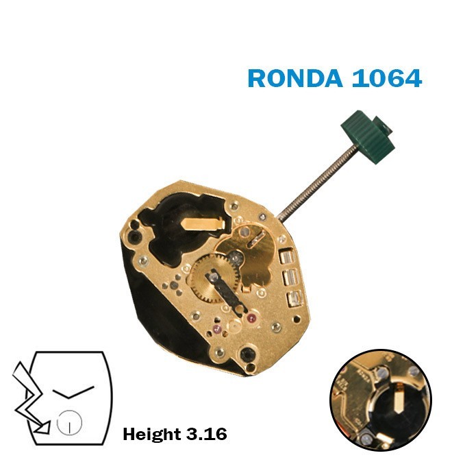 Ronda 1064 Quartz Movement, With Small Seconds at 6, Swiss Made, 6 Jewels.
