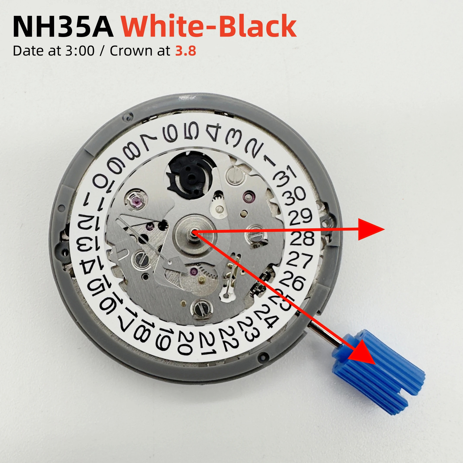 NH35A Movement at 3.0/3.8 O’clock White/Black Datewheel 24 Jewels High Accuracy