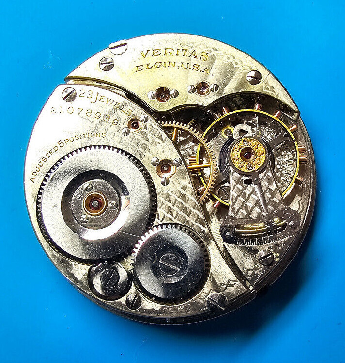 VINTAGE 16 SIZE ELGIN 23 JEWELS VERITAS POCKET WATCH PARTS GRADE 453 MODEL 15