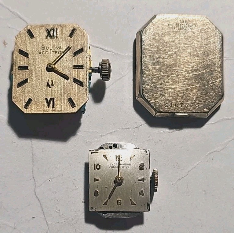 (2) Vintage Bulova Accutron 2210 10k Rolled Gold Plate Case Back & Ulysse Nardin
