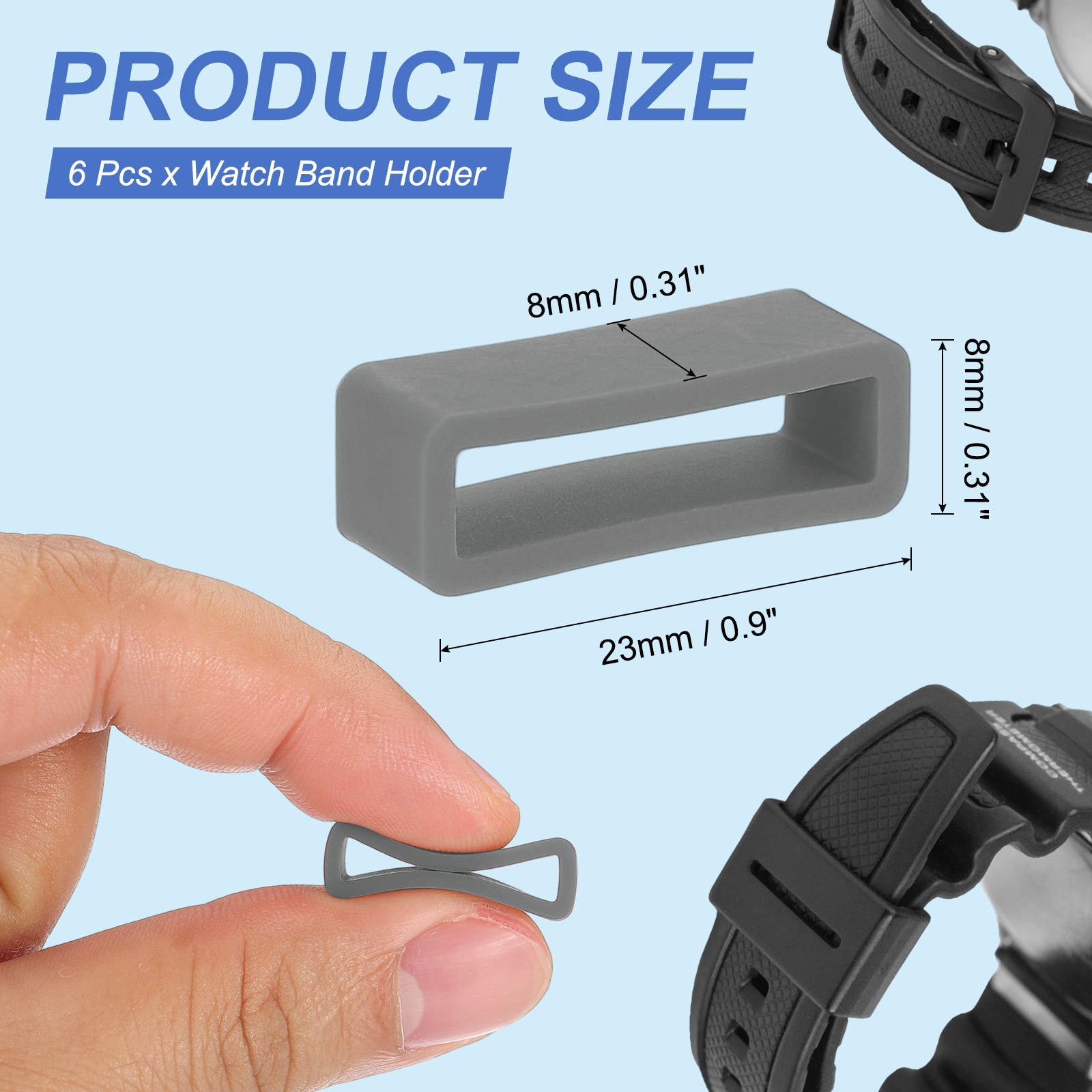 6pcs 20mm Silicone Watch Band for Grey Replacement