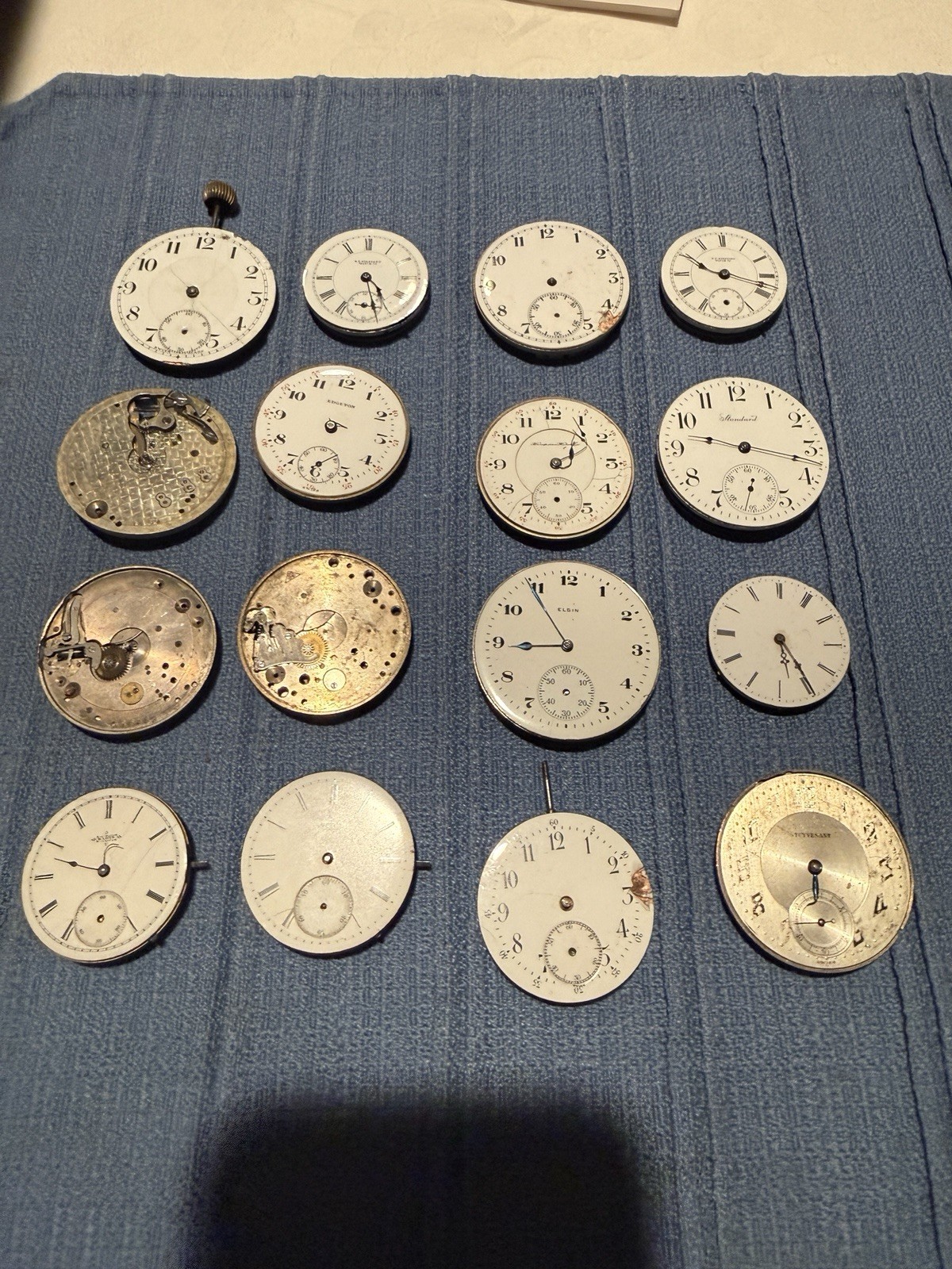 Lot of 15 Antique Pocket Watch Movements Elgin Hampden NY Standard Parts Repair
