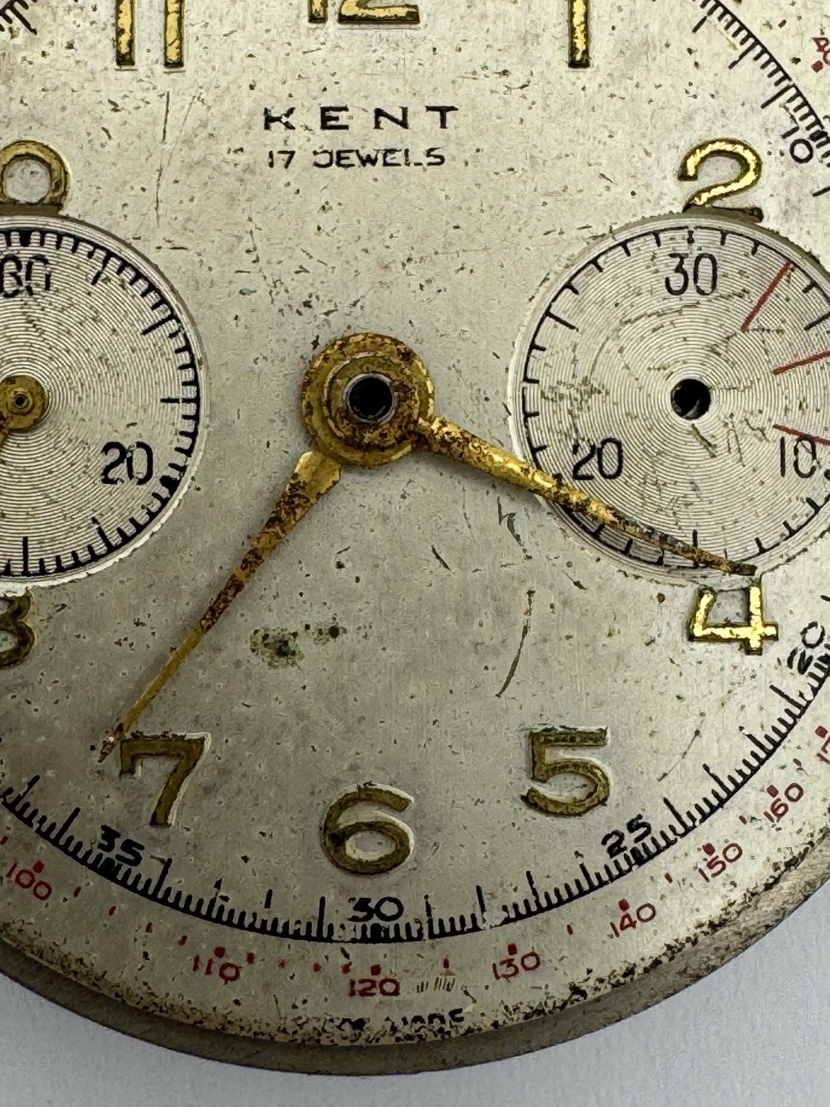 Vintage Kent Chronograph Partial Wristwatch Movement For Parts Or Repair