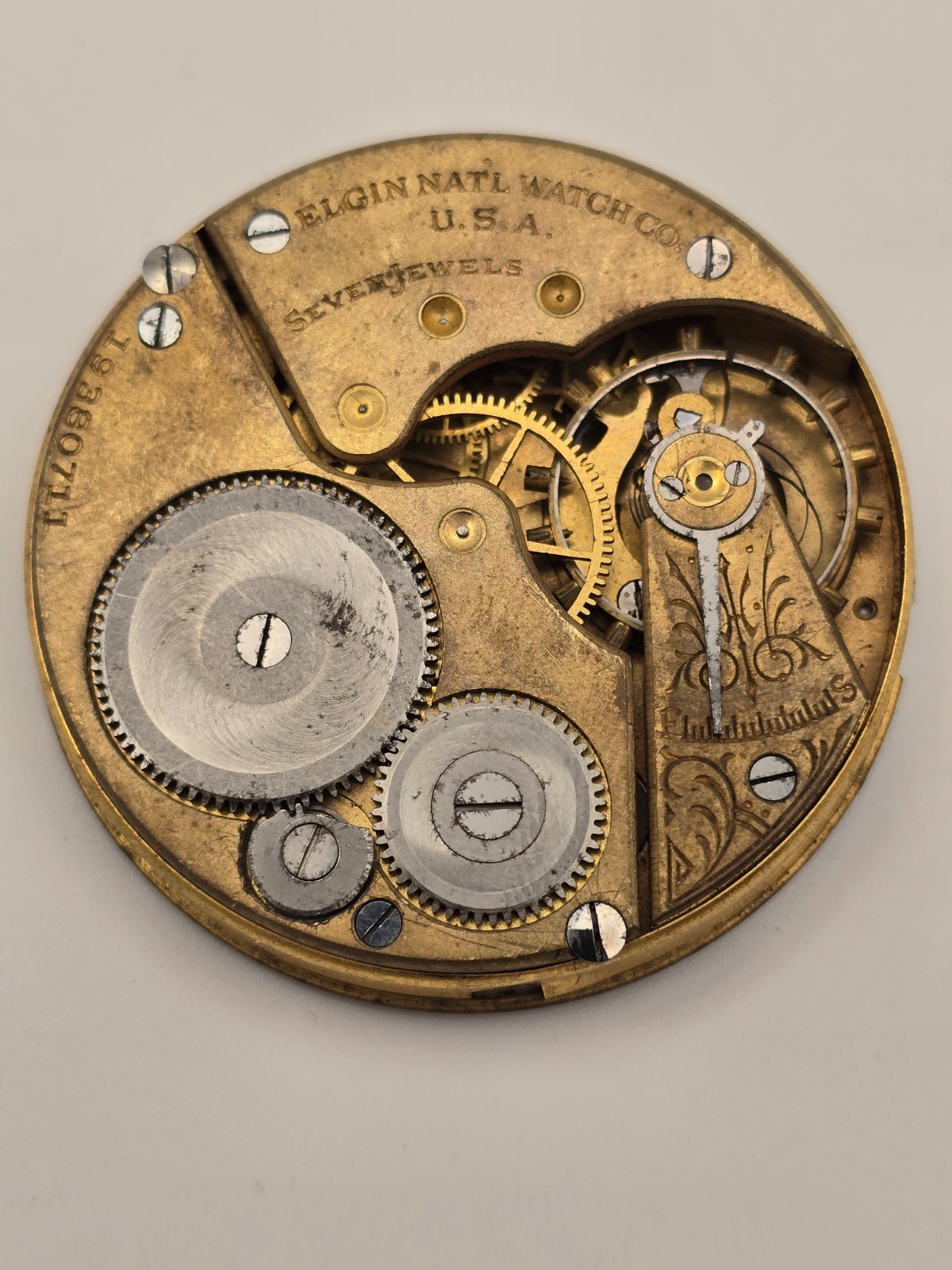 Antique Elgin Pocket Watch Movement Dial Parts Repair 7 Jewels 43mm
