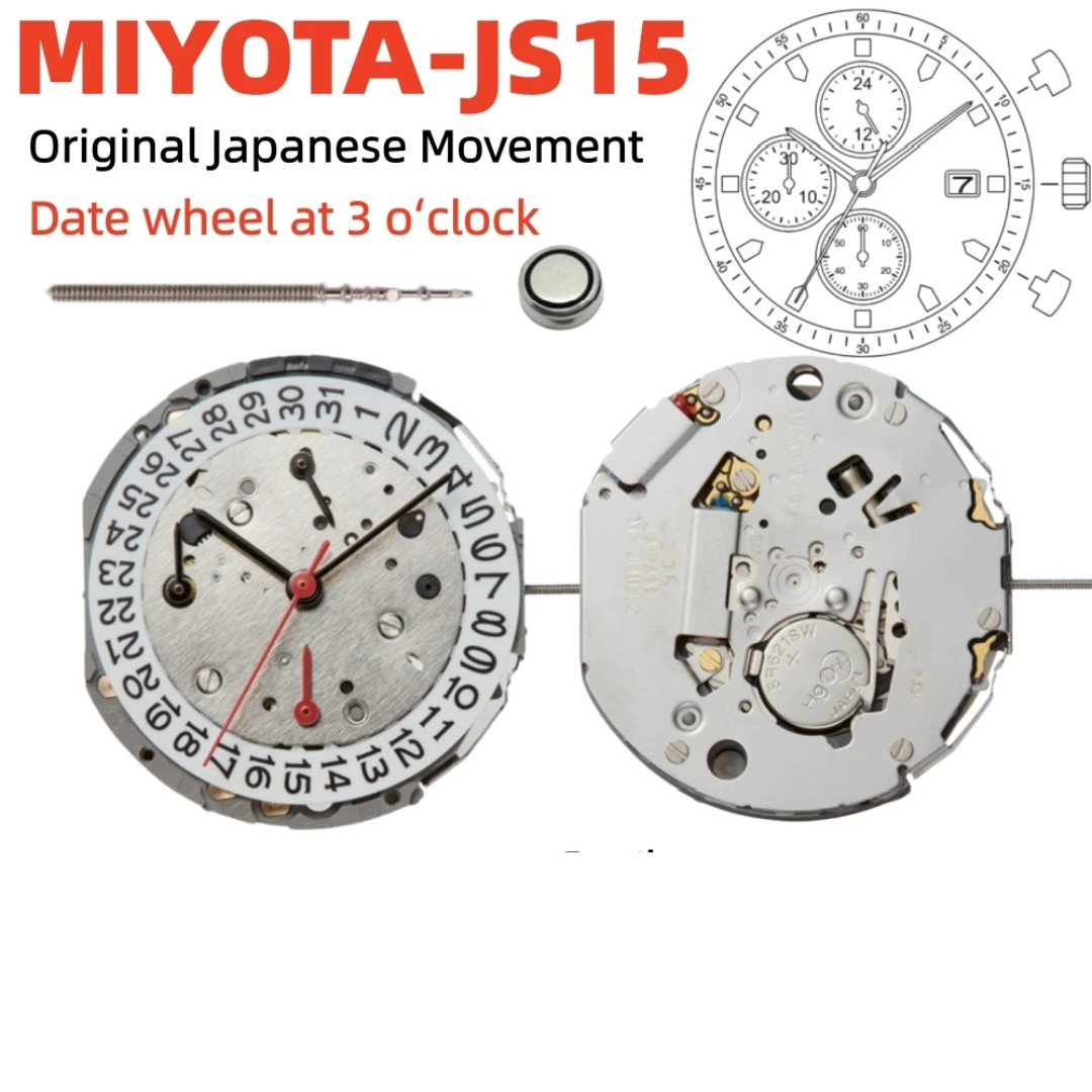 Genuine Miyota JS15 Quartz Chronograph Movement 3-Eye 6/9/12 Date 3H Japan New