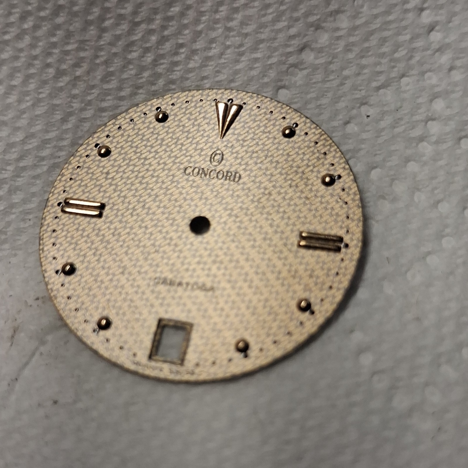 Concord Saratoga Gold Textured Watch Dial Face, Date Window, Hour Marks