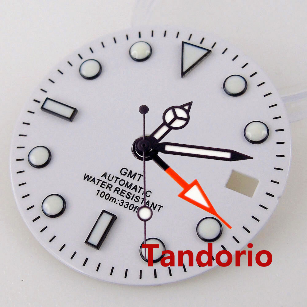 Bliger 29mm GMT White Watch Dial Fit NH34A NH34 Automatic Movement Date Luminous