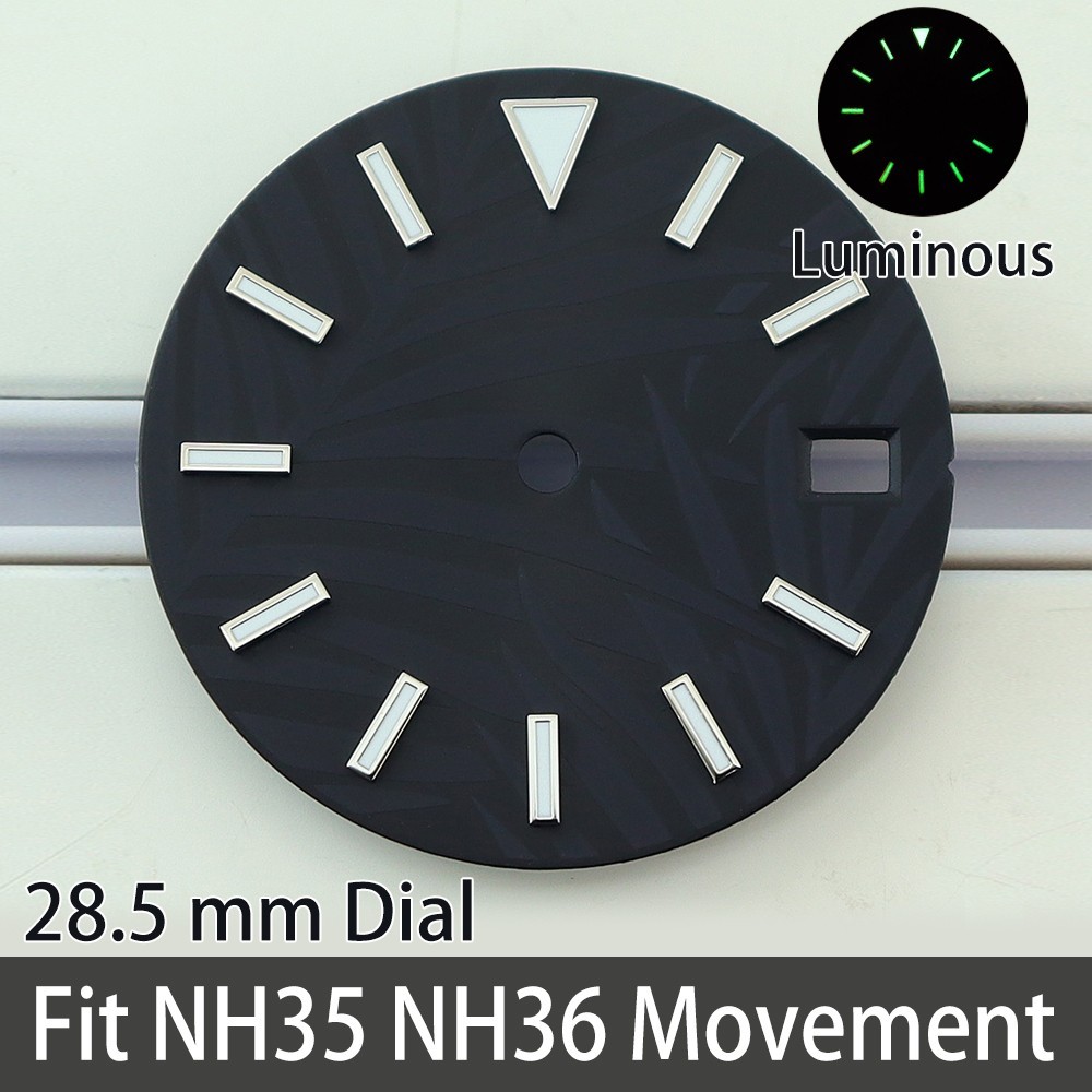 28.5mm explorer Palm Leaf Watch Dials C3 Green Luminous For Seiko NH35 Movement