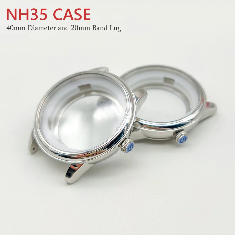 Watch Case 40mm Polished Steel Set For NH34 NH35 NH38 Mechanical Movement Cover