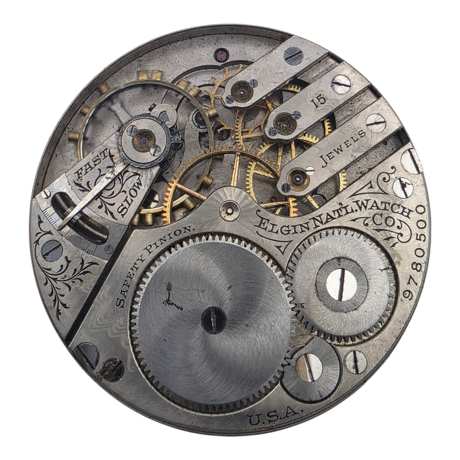 Runs – Elgin National Watch Co. 15J 16s Pocket Watch Movement 9780500 Lot 211