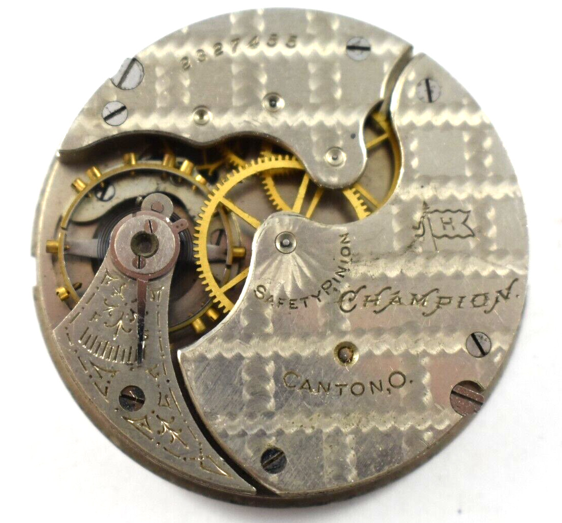 Vintage Hampden Champion H Flag 16s 7J Hunting Pocket Watch Movement lot.fc