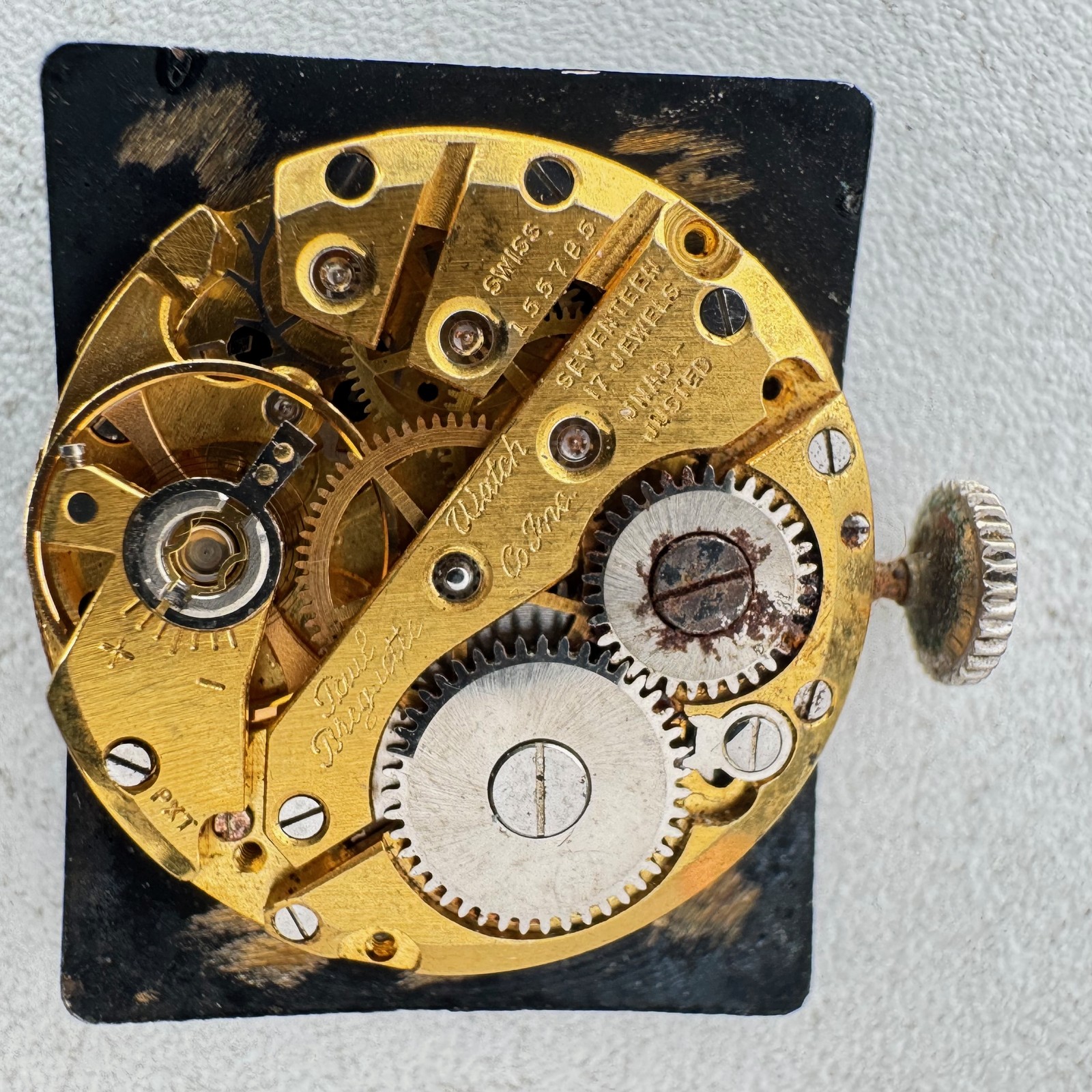 Vintage Paul Breguette Black Dial 17J Crystal Indices Wristwatch Movement Swiss
