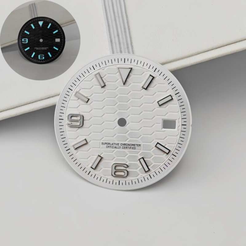 31mm/28.5mm NH35 Dial Black S-logo Blue Lume Dial for NH36 Movement Watch Parts