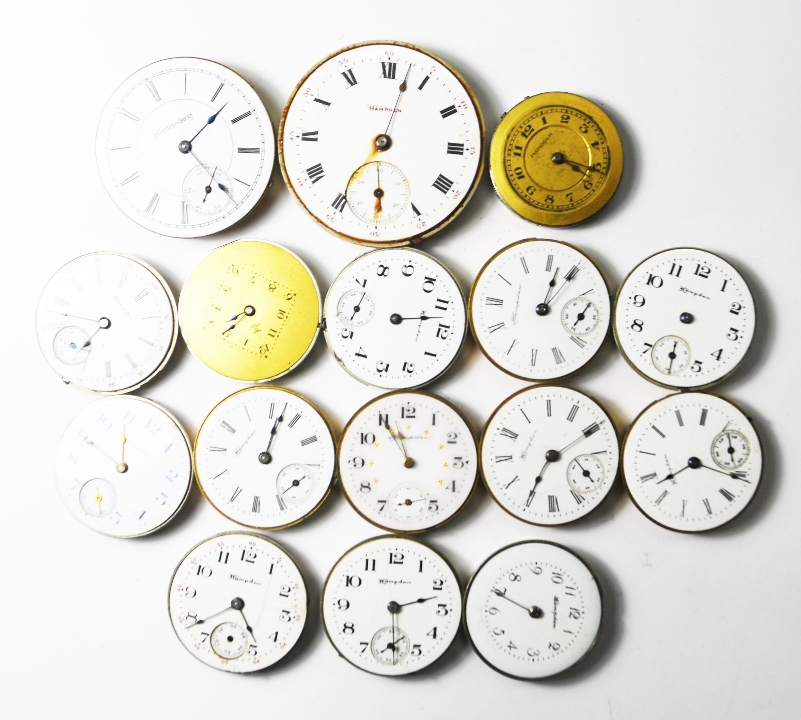 16pc Vintage Hampden Pocket Watch Movements 6/0-12 Molly General Stark Lot