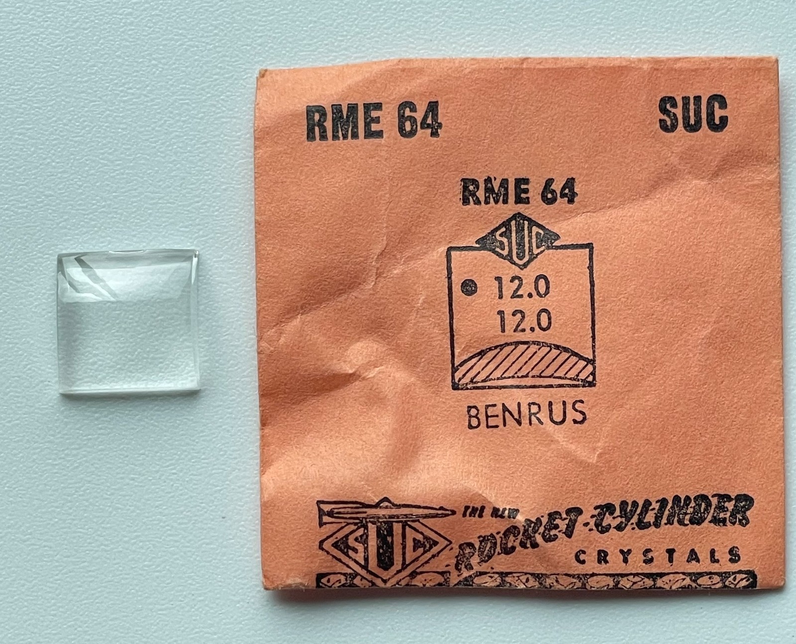 NOS SUC RME 64 Rocket Cylinder Watch Crystal Benrus 12.0mm Square Parts