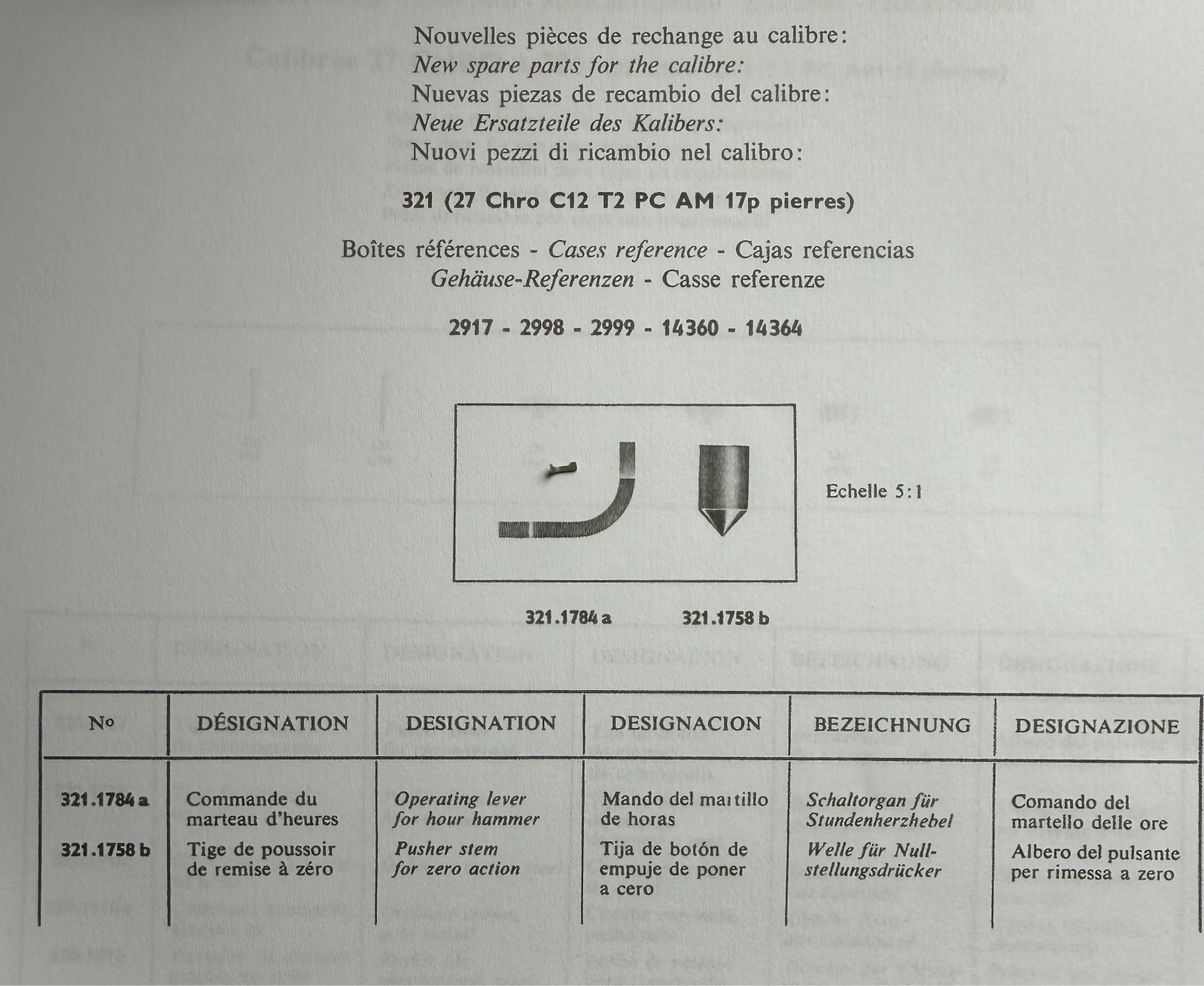 Genuine NOS OMEGA 27CHRO C12 27CHRO T1 321 320 parts check list