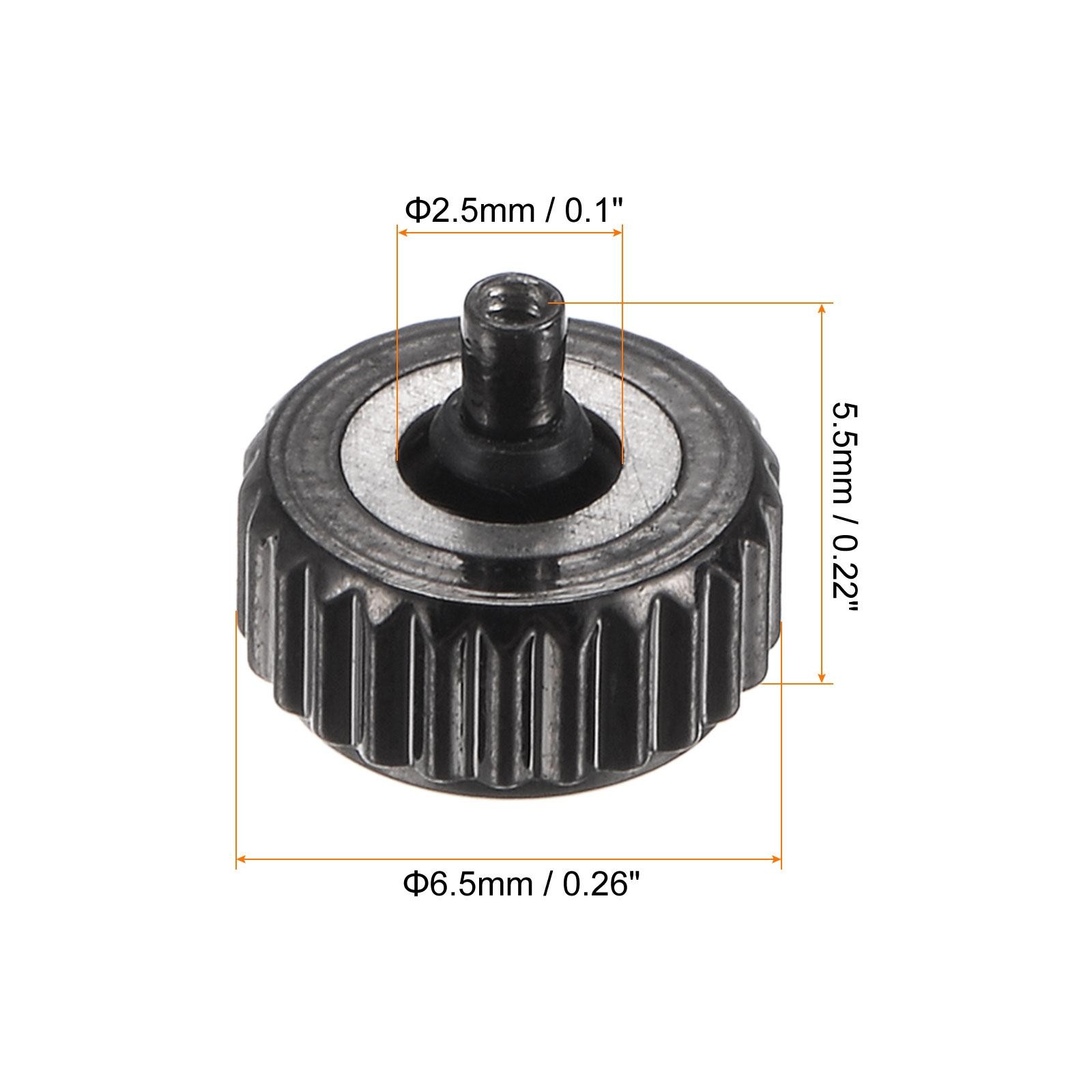 2Pcs 5.5×6.5mm Watch Crown SUS304 Flat Head Long Stem Watch 2.5mm ID Black