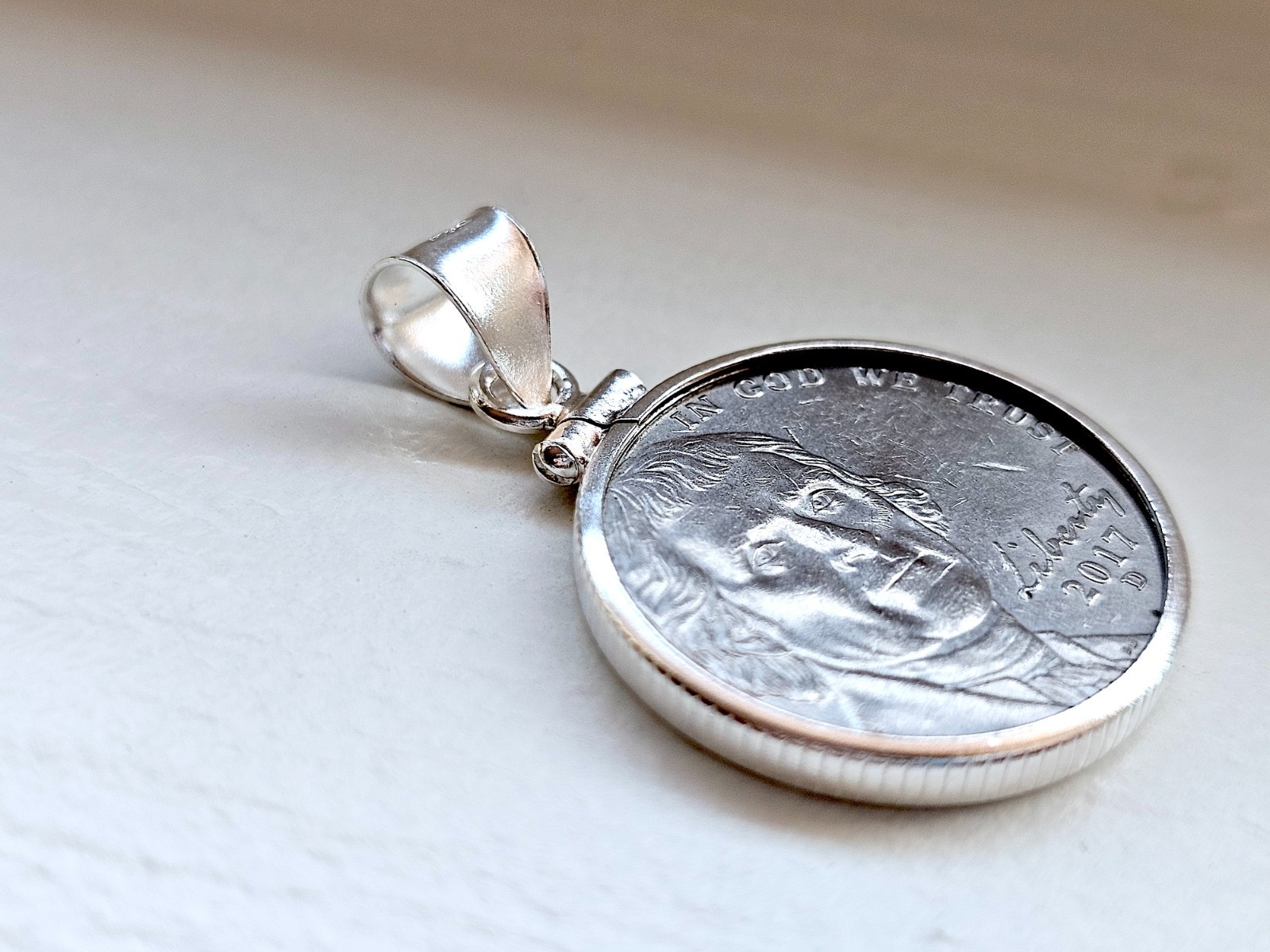 925 Sterling Silver Screw Top Simple Bezel for 21mm Nickel 5 Cent Coins