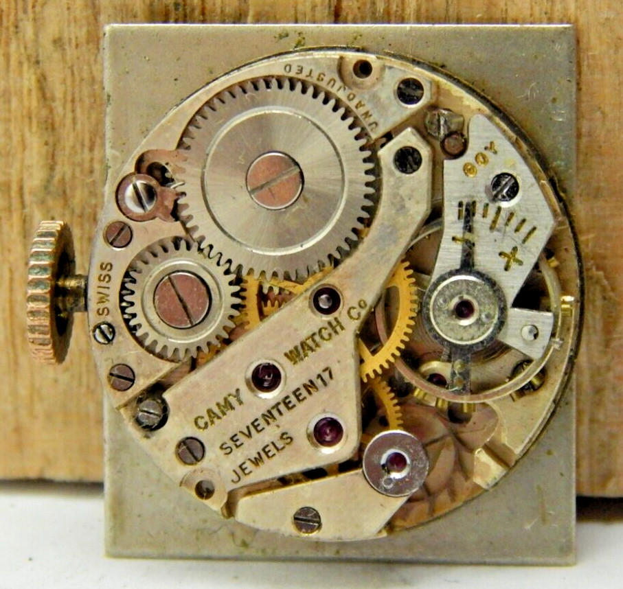 Vintage Lucerne Camy 17 jewel men’s wrist watch movement w/ gemmed dial & hands