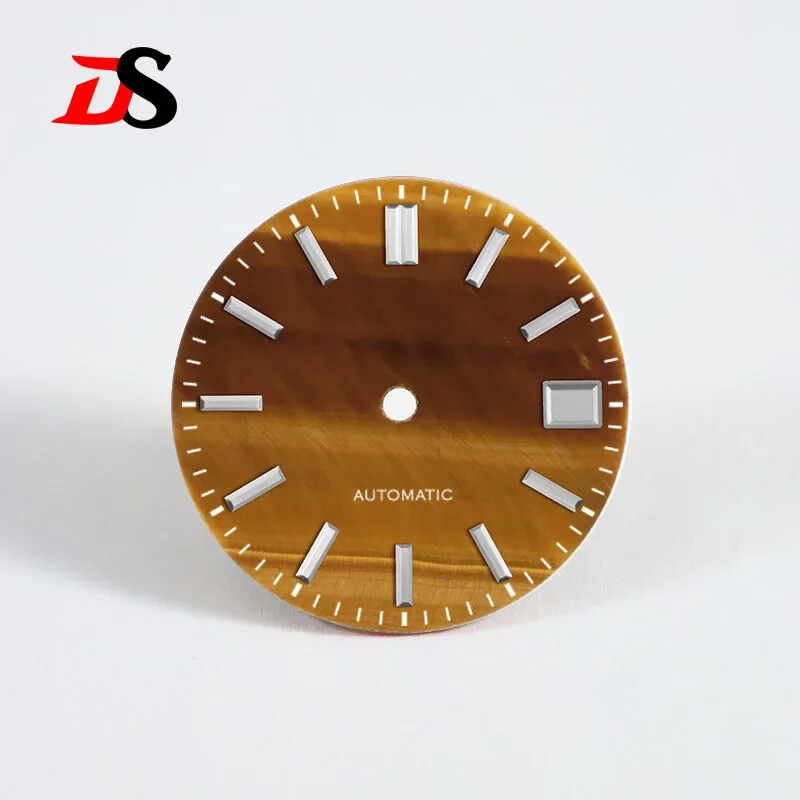 DS Natural Yellow Tiger’s Eye Stone Mod Dial NH35 Blue Lume Support Custom Logo