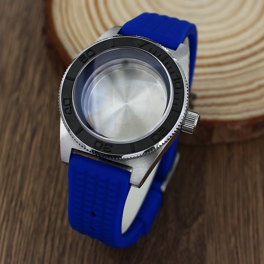 Sapphire 40mm Steel Watch Case Blue Strap Modify 62MAS Mods For Seiko NH35 34 36