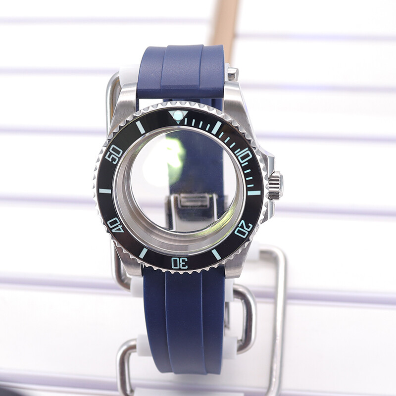 Diver 40mm Watch Case Rubber Strap C3 Luminous Bezel For Seiko Nh35 NH34 ETA2824