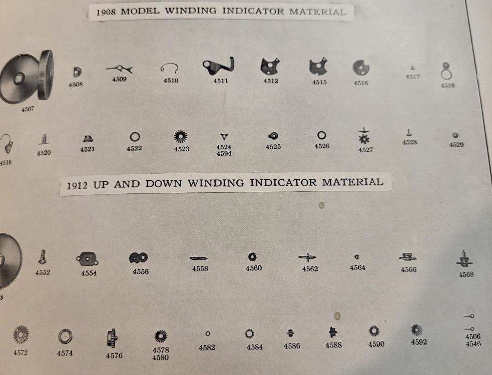 16 Size Waltham Model 1908 Winding Indicator Parts- Select from list