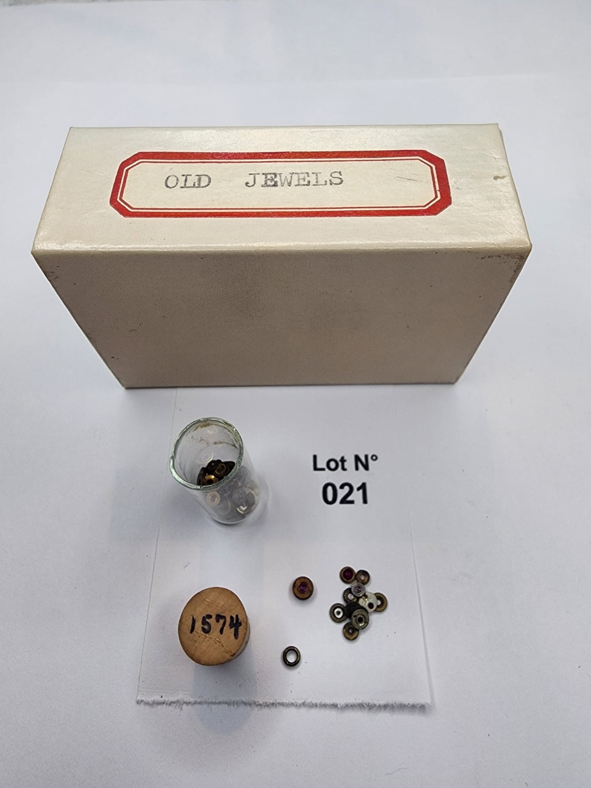 Vintage Watch Jewels Lot – Assorted Old Stock in Glass Vial #1574 with Box