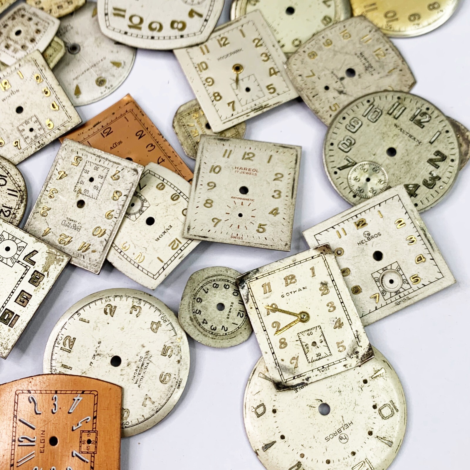 10 Distressed Watch Dials Art Deco Vtg Face Steampunk Part Watchmaker Repair Lot