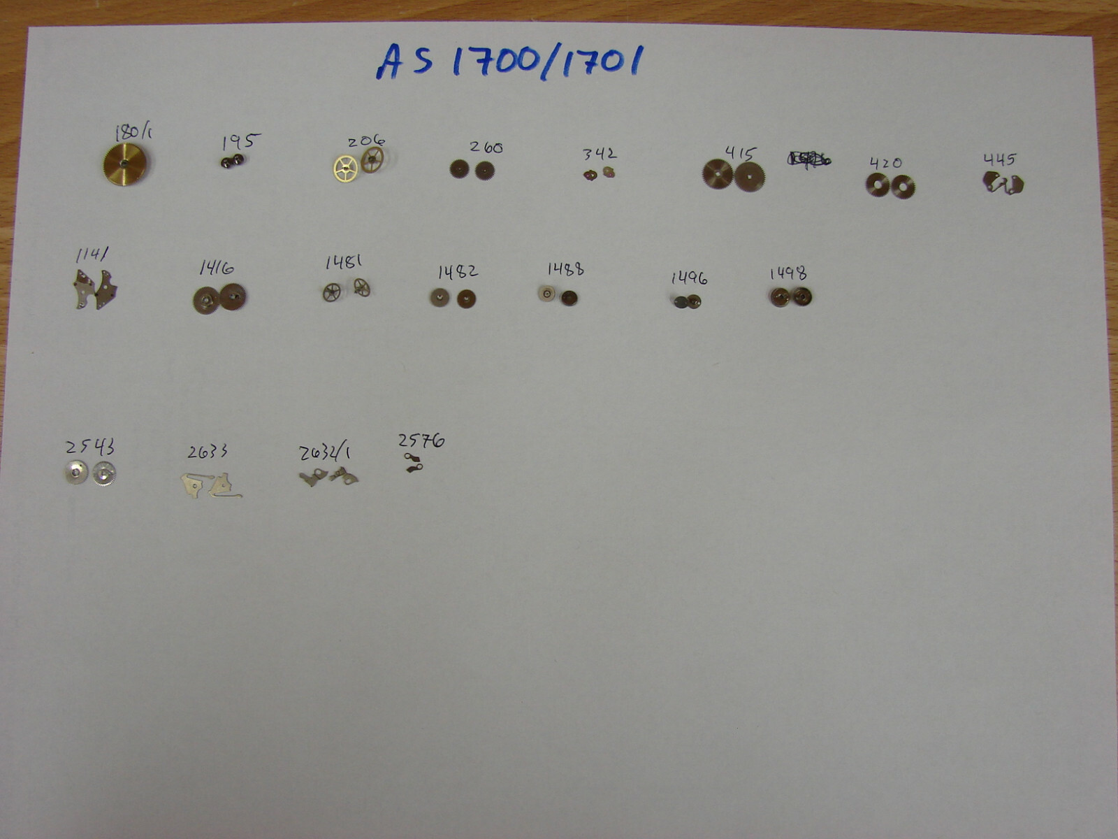 AS 1700/1701 wristwatch movement parts #195, 420, 1416, 1496, 1498, 1141, 1488++