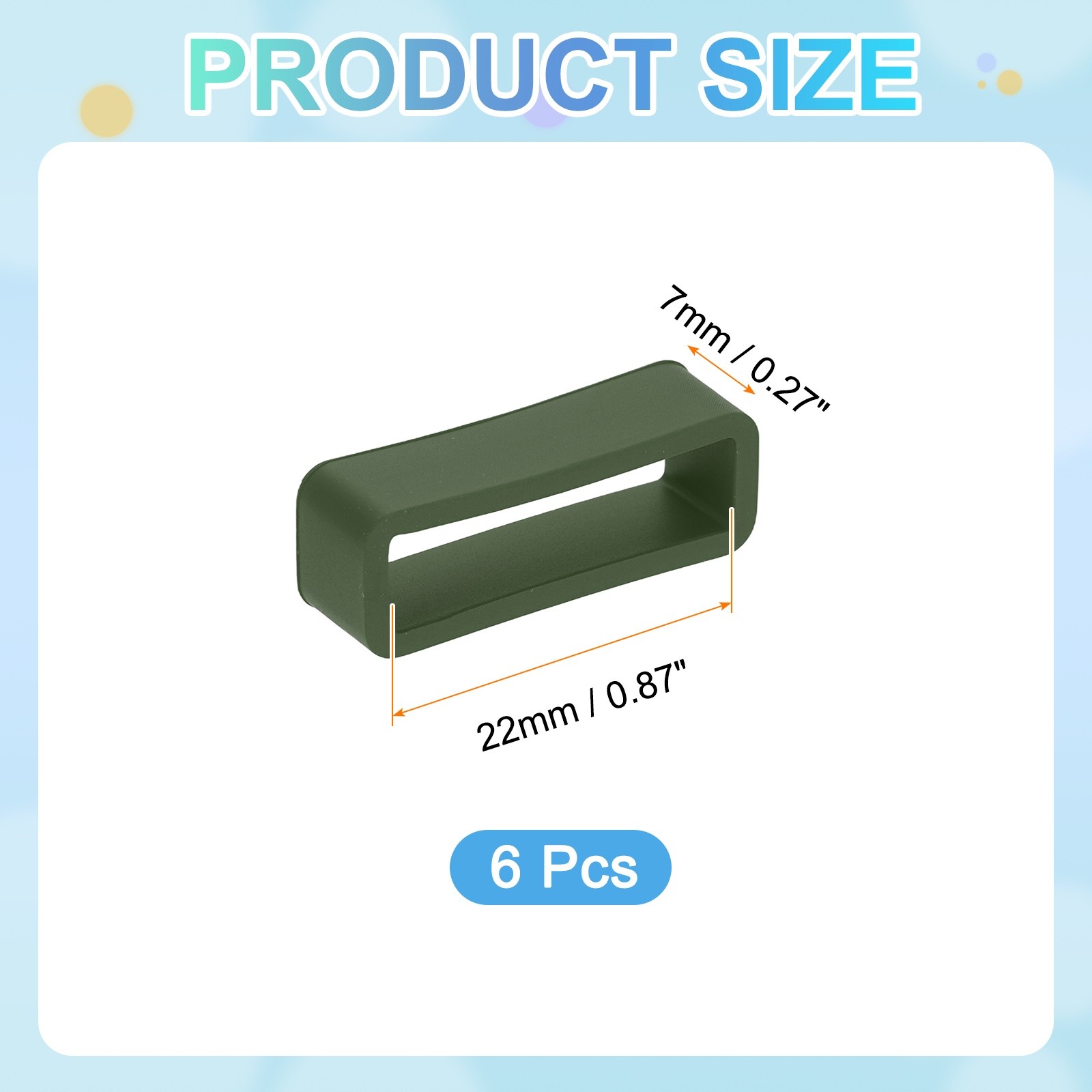 6pcs 22mm Silicone Watch Band for Watch Band Loop, Green