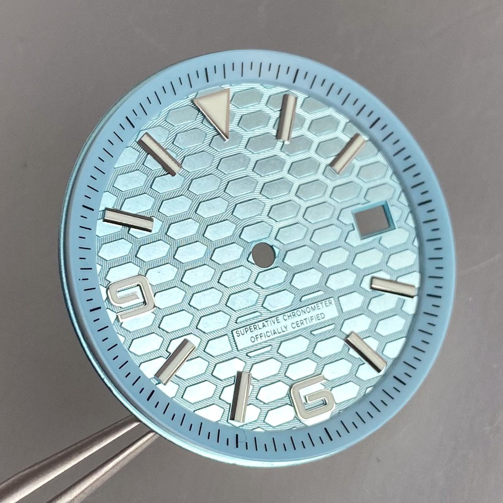 Silver Black Blue 34mm Honeycomb Watch Dial Set Chapter Ring fit NH35 Watch Part