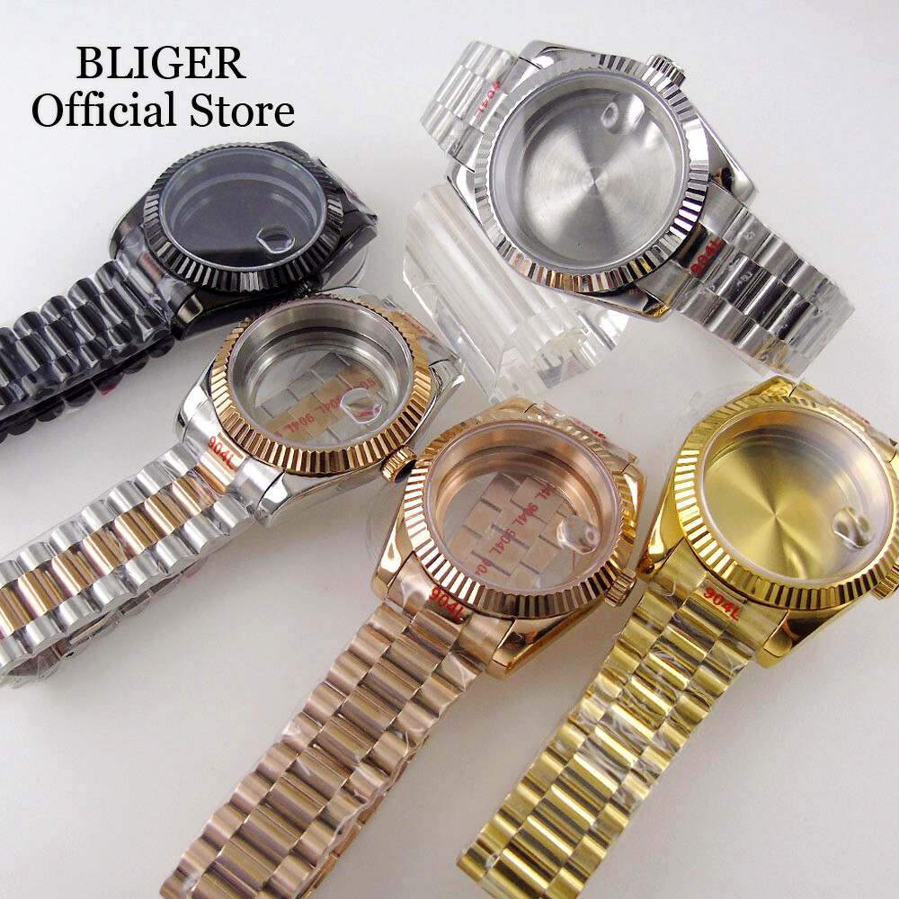 New 36MM 39MM Silver Rose Gold PVD Watch Case Strap Fluted Bezel fit NH35 PT5000