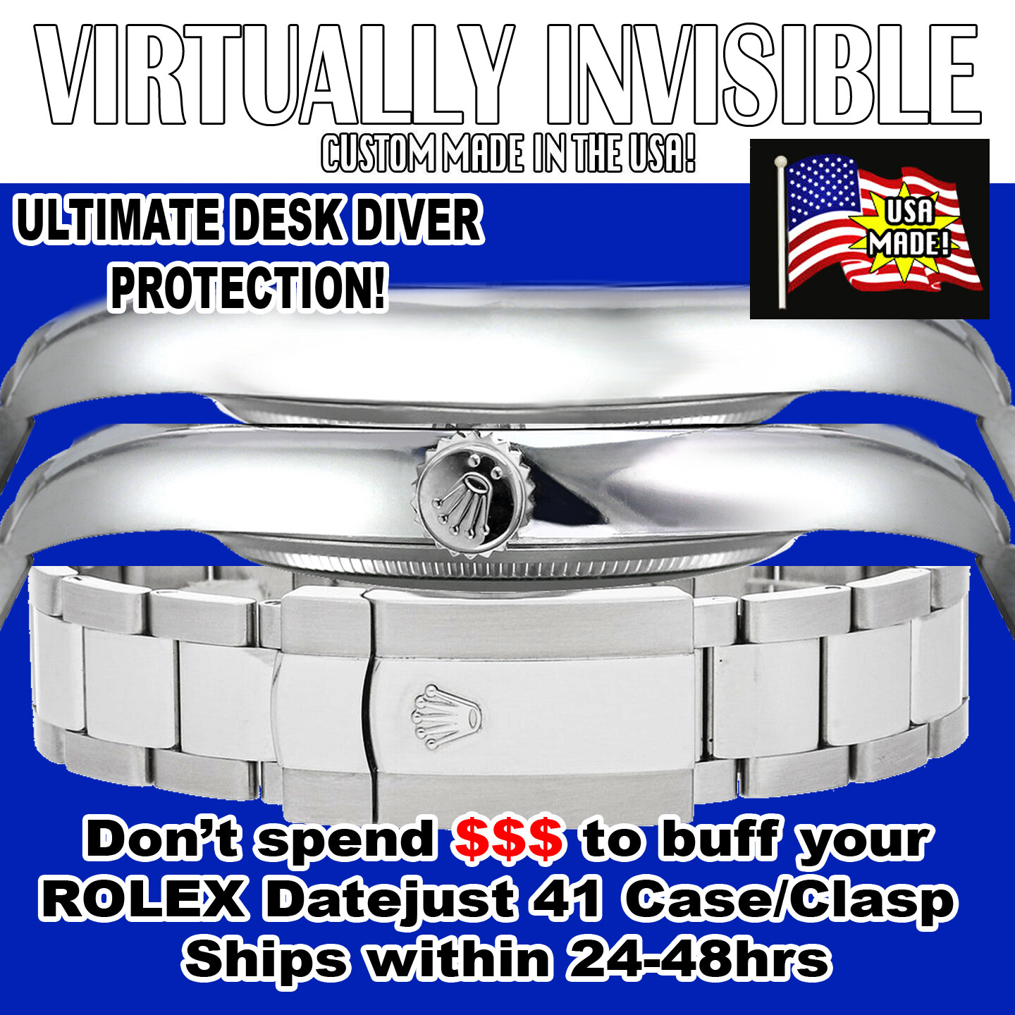 For-Rolex Datejust 41 1263XX Jubilee Clasp n Case Sides HD Clear Protectors Set2