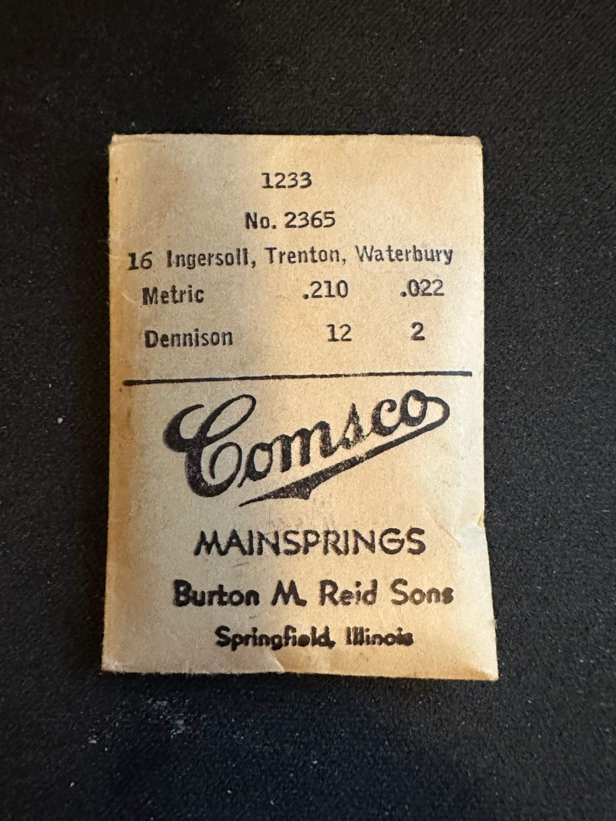 Comsco Mainspring #1233 for 16s Trenton / Waterbury / Ingersoll No. 2365 – Steel