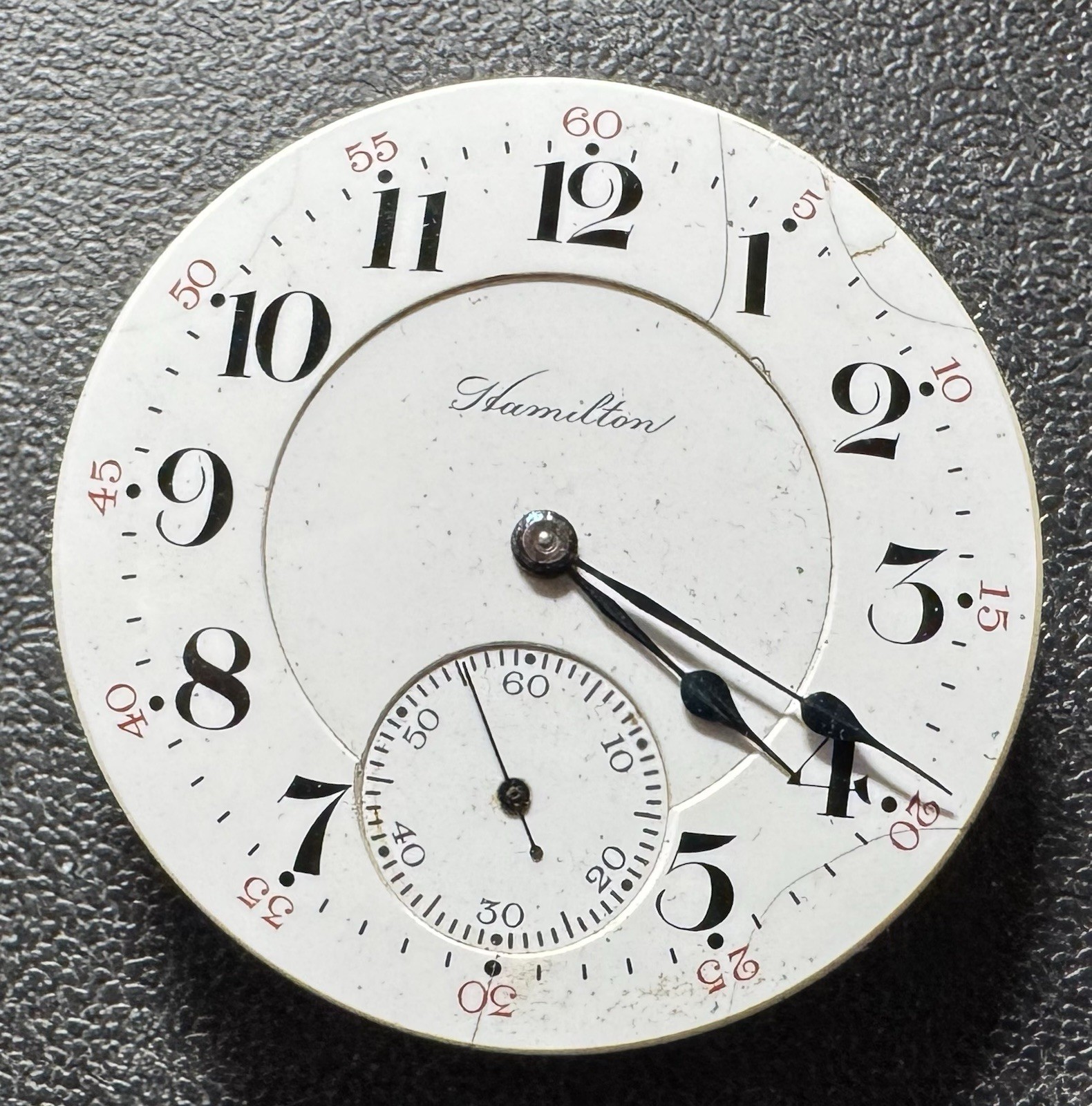 1910 HAMILTON 16S 17J PW LS ADJUSTED GRADE 974 POCKET WATCH MOVEMENT & DIAL