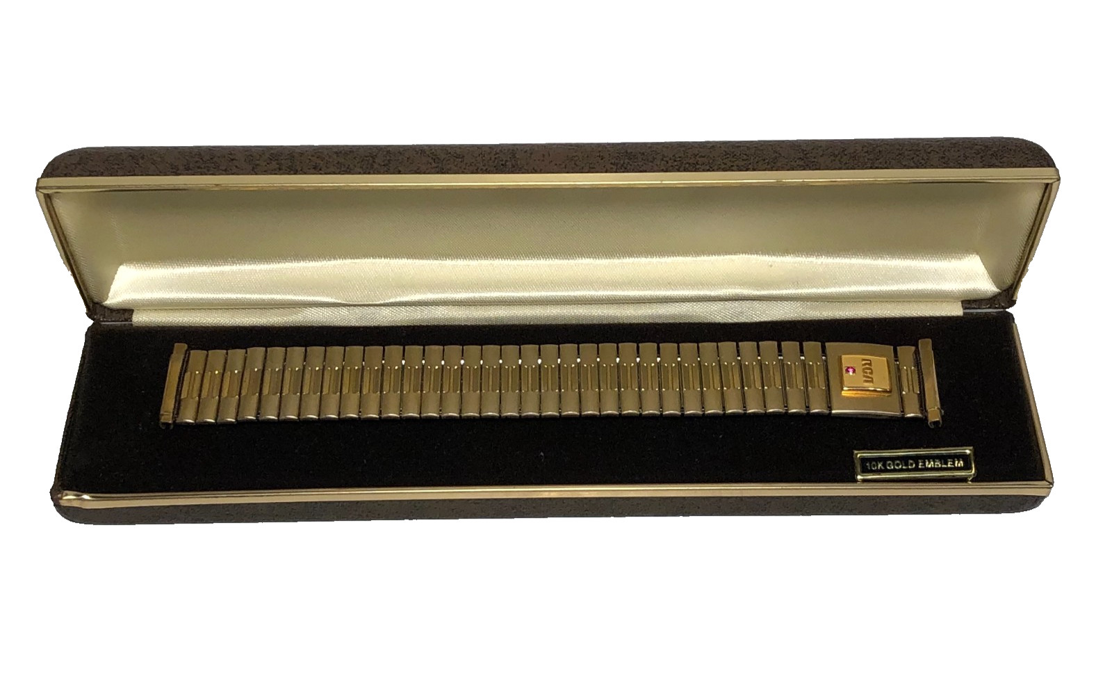 Vintage 10k Solid Gold Emblem RCA w/ Ruby Watch Band Wristwatch