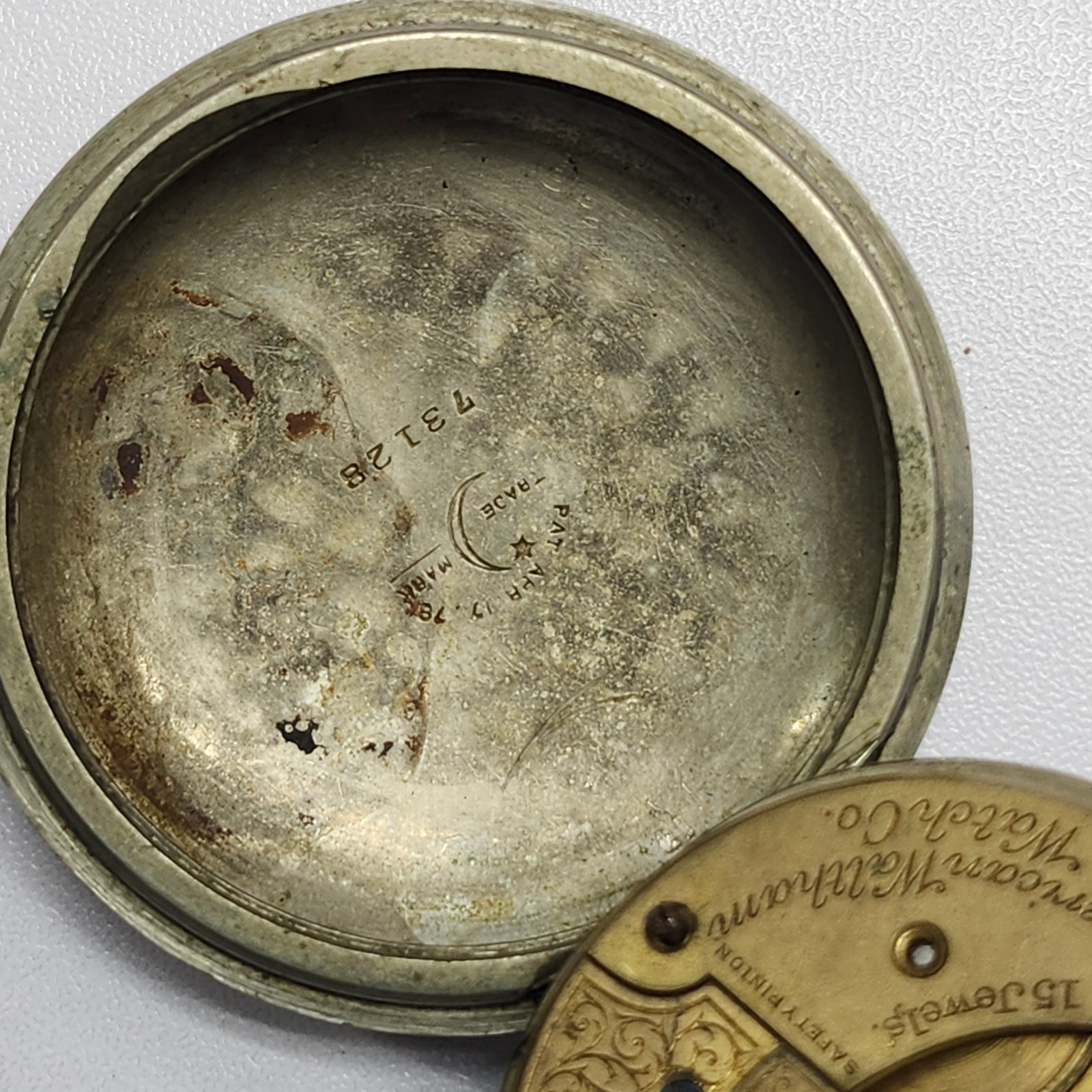 Vintage American Waltham 15J Pocket Watch Movement & Case-Crescent